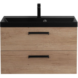 Тумба подвесная с раковиной BelBagno AURORA-800-2C-SO-RNN 80 см, Rovere Nebrasca Nature (раковина BB800/450-LV-ART-AST-NERO), Цвет фасада: Rovere Nebrasca Nature Nero фото 