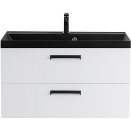 Тумба подвесная с раковиной BelBagno AURORA-900-2C-SO-BL 90 см, Bianco Lucido (раковина BB900/450-LV-ART-AST-NERO), Цвет фасада: Bianco Lucido Nero фото 