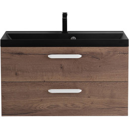 Тумба подвесная с раковиной BelBagno AURORA-900-2C-SO-RT 90 см, Rovere Tabacco (раковина BB900/450-LV-ART-AST-NERO), Цвет фасада: Rovere Tabacco Nero фото 