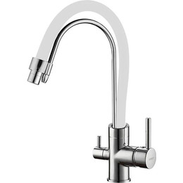 Смеситель для кухни Ledeme L4755-3, хром/белый фото 