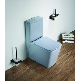 Унитаз-компакт CeramaLux Rimless 2170AXMHL с крышкой микролифт (арматура Geberit) голубой, Цвет производителя: синий фото 