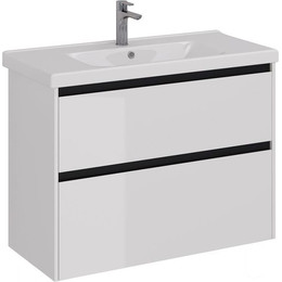 Тумба подвесная с раковиной Lemark Combi 100 см LM03C100T-black, белый глянец/черный матовый фото 