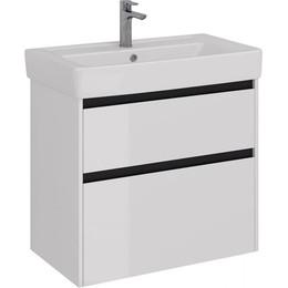 Тумба подвесная с раковиной Lemark Combi 80 см LM03C80T-black, белый глянец/черный матовый фото 