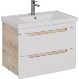 Тумба подвесная с раковиной Lemark Olivia 80 см LM08OL80T, дуб кантри/белый глянец фото 