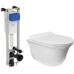 Инсталляция с подвесным унитазом комплект: Ideal Standard Prosys Eco Frame M E233267 с подвесным безободковым унитазом Azario Felice AZ-0051 сиденье микролифт, крепление фото 