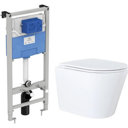 Инсталляция с подвесным унитазом комплект: Ideal Standard Prosys Frame 120 M R020467 с подвесным безободковым унитазом Azario Teramo AZ-0053 сиденье микролифт, крепление фото 