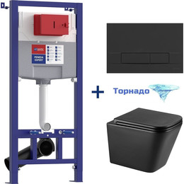 Инсталляция Lemark Peneda Expert с подвесным безободковым унитазом Florex 100122236, кнопка чёрная матовая (Система смыва торнадо) фото 