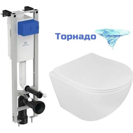 Инсталляция с подвесным унитазом комплект: Ideal Standard Prosys Eco Frame M E233267 с подвесным безободковым унитазом Loranto Ester 87265 сиденье микролифт, крепление (Система смыва торнадо) фото 