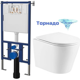 Инсталляция с подвесным унитазом комплект: Loranto 4501 с подвесным безободковым унитазом Azario Teramo AZ-0053-UQ сиденье микролифт (Система смыва торнадо) фото 