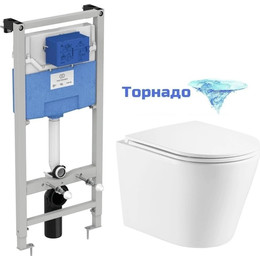 Инсталляция с подвесным унитазом комплект: Ideal Standard Prosys Frame 120 M R020467 с подвесным безободковым унитазом Azario Teramo AZ-0053-UQ сиденье микролифт, крепление (Система смыва торнадо) фото 