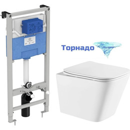 Инсталляция с подвесным унитазом комплект: Ideal Standard Prosys Frame 120 M R020467 с подвесным безободковым унитазом Azario Teramo AZ-0052-UQ сиденье микролифт, крепление (Система смыва торнадо) фото 