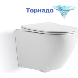 Унитаз подвесной безободковый Sole Pandora (смыв торнадо) с тонкой крышкой микролифт фото 