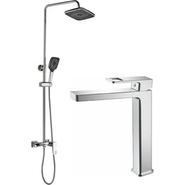 Душевой комплект Haiba: Душевая стойка HB24615 + смеситель для раковины высокий HB11615, цвет хром фото 