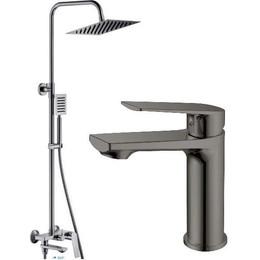 Душевой комплект Haiba: Душевая стойка HB24533-3 + смеситель для раковины HB10533-3, цвет графит фото 