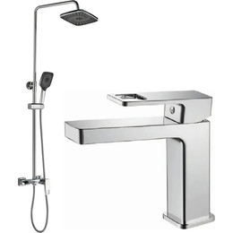 Душевой комплект Haiba: Душевая стойка HB24615 + смеситель для раковины HB10615, цвет хром фото 