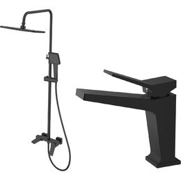 Душевой комплект Haiba: Душевая стойка HB24818-7 + смеситель для раковины HB10818-7, цвет чёрный матовый фото 