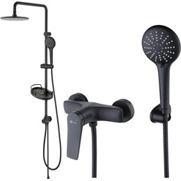 Душевой комплект Lemark: Душевая стойка Bronx LM3788BL + смеситель для душа Bronx LM3703BL, чёрный фото 