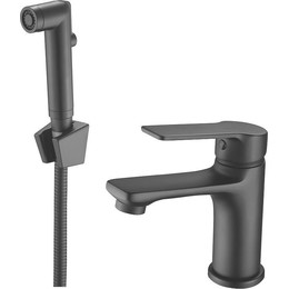 Смеситель для раковины с гигиеническим душем Esko Singapore black SB 27H, чёрный матовый фото 