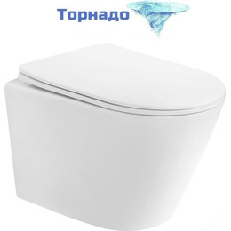 Унитаз подвесной безободковый Abber Bequem AC1102T с тонкой крышкой микролифт (Система смыва торнадо), Цвет производителя: белый фото 