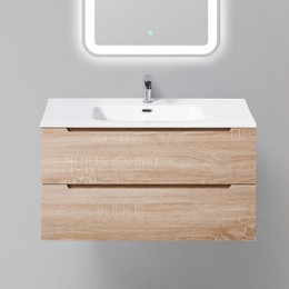 Тумба подвесная с раковиной BelBagno 90 см ETNA-900-2C-SO-WO-P (раковина LOV-900-LVB) Rovere Bianco, Цвет фасада: Rovere Bianco фото 