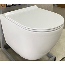 Унитаз подвесной безободковый CeramaLux 2196-2 с тонкой крышкой микролифт, Цвет производителя: белый фото 