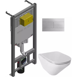 Инсталляция с подвесным унитазом комплект: Jacob Delafon Modern Life E21776RU-00 с подвесным безободковым унитазом, сиденье микролифт, кнопка смыва хром фото 