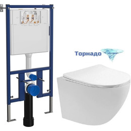 Инсталляция с подвесным унитазом комплект: Loranto 4501 с подвесным безободковым унитазом Aquatek Европа AQ1900T-00 сиденье микролифт (Система смыва торнадо) фото 