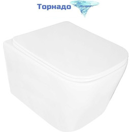 Унитаз подвесной безободковый Loranto Delphi 91343 с тонкой крышкой микролифт (система смыва торнадо) фото 