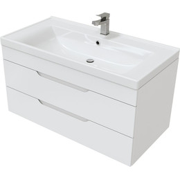 Тумба подвесная с раковиной Mirsant Soho quadro 100/2 см с доводчиком (раковина Deep 100), белый фото 