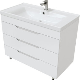 Тумба напольная с раковиной Mirsant Soho Quadro 100/2 см с доводчиком, белый фото 