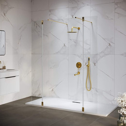 Душевая перегородка RGW WA-052W 100x195 см 35105210-16 (стекло 8 мм) с кронштейном в комплекте, золото/прозрачное фото 