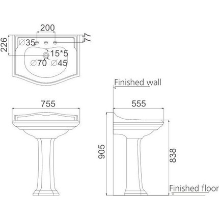 Раковина с пьедесталом Creo Ceramique Dijon 75 см - 2 Раковина с пьедесталом Creo Ceramique Dijon 75 см фото 2
