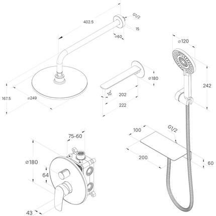 Душевая система для ванны Milardo Rora RORBL03M68, чёрный матовый - 4 Душевая система для ванны Milardo Rora RORBL03M68, чёрный матовый фото 4