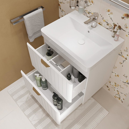 Тумба подвесная с раковиной Stworki Ларвик 60 см 622512, белый фото 7