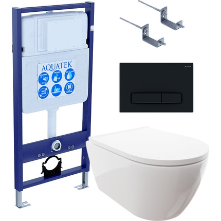 Комплект Aquatek: унитаз Поларис с микролифтом AQ0700-00, инсталляция Standart 50 INS-0000012, крепление, кнопка смыва Aquatek KDI-0000025 (черный матовый) Set Поларис-025 4в1 фото 