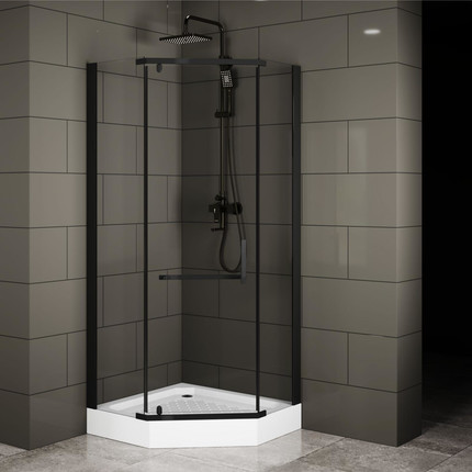 Душевое ограждение Mirsant Arena Pentagon 100x100 см, (стекло 8 мм), чёрный/прозрачное фото 