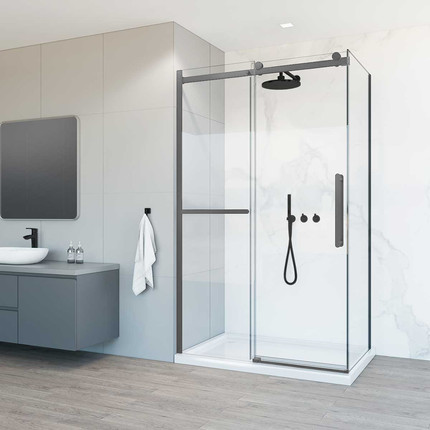 Душевое ограждение Vincea Como Soft 130x100 см VSR-1CS1013CLGM (стекло 8 мм) вороненая сталь/прозрачное фото 