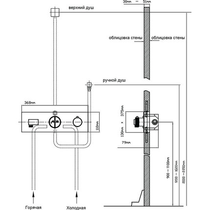 Душевая система для душа с термостатом Vincea VSFW-422TI1GM, вороненая сталь фото 9