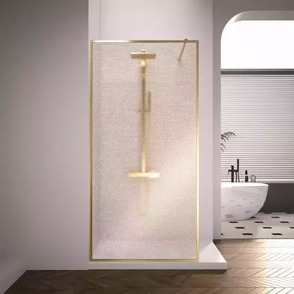 Душевая перегородка Veconi Korato KR81GL-110-10-C4 110х200 см (стекло 8 мм), брашированное золото/матовое фото 