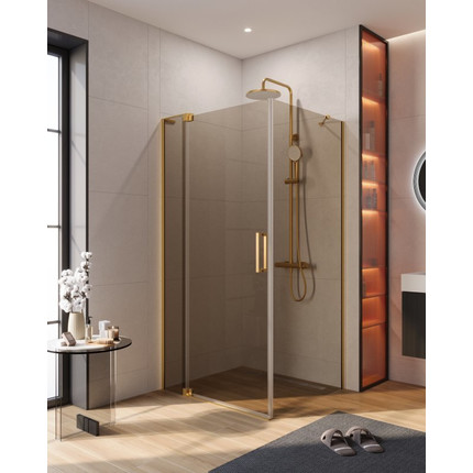 Душевое ограждение Cezares SLIDER-AH-1-100-100/110-BR-BORO 100-110x100 см (стекло 8 мм) брашированное золото/тонированное фото 