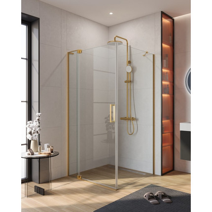 Душевое ограждение Cezares SLIDER-AH-1-90-100/110-C-BORO 100-110x90 см (стекло 8 мм) брашированное золото/прозрачное -  Душевое ограждение Cezares SLIDER-AH-1-90-100/110-C-BORO 100-110x90 см (стекло 8 мм) брашированное золото/прозрачное фото