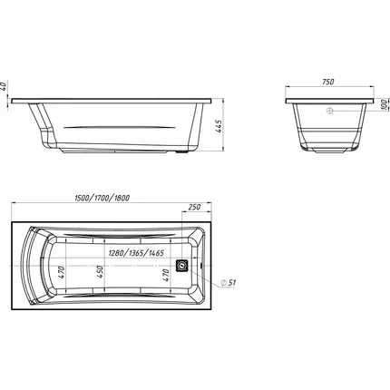 Ванна акриловая 1Marka Prime 180x75 см, Размер - мм: 1800х750 фото 10