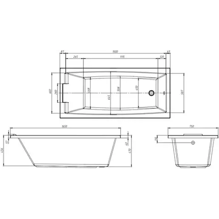 Ванна акриловая 1Marka Aelita MG 165x75 см, Размер - мм: 1650х750 фото 8