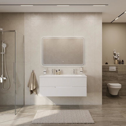 Тумба подвесная с раковиной Cezares DUET-N-1200-2C-SO-BL 120 см (раковина CZR-8073-120-1-2) bianco lucido фото 8