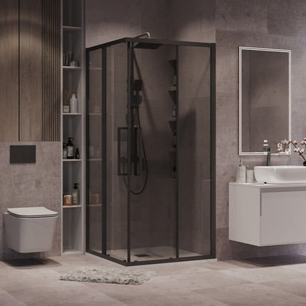 Душевое ограждение Grossman Cosmo 90x90 см 300.K33.02.9090.21.10, чёрный матовый/тонированное фото 