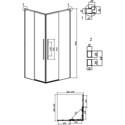 Душевое ограждение Grossman Galaxy 70x70 см 300.K33.01.7070.42.00, графит сатин/прозрачное фото 11