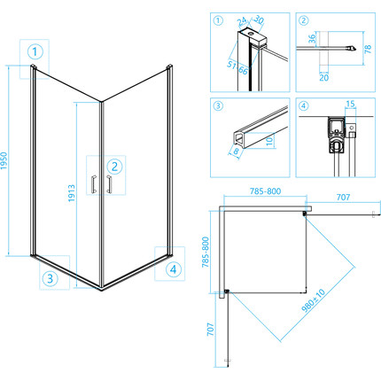 Душевое ограждение RGW LE-30 80х80 см 06123008-11, хром/прозрачное фото 3
