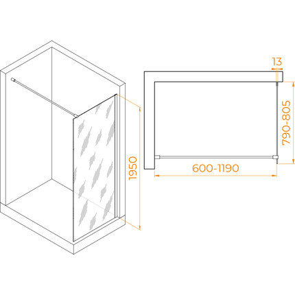 Душевая перегородка RGW WA-010B 80x195 см 351001008-14 (стекло 8 мм) с кронштейном в комплекте, черный/прозрачное фото 4