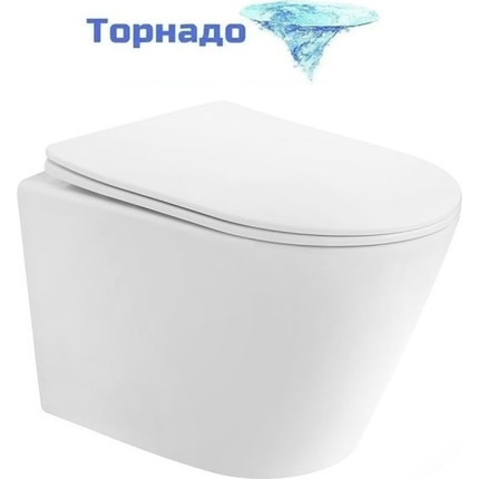 Унитаз подвесной безободковый Abber Bequem AC1102TMW с крышкой микролифт, белый матовый (система смыва Торнадо), Цвет производителя: белый матовый фото 