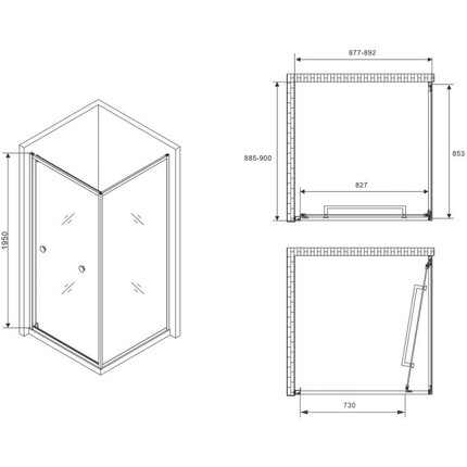 Душевое ограждение Abber Schwarzer Diamant 90x90 см AG0A090B, чёрный/прозрачное фото 4